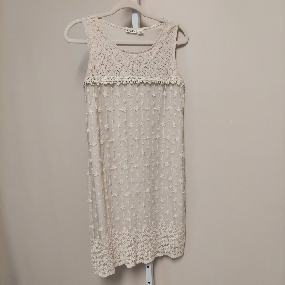 Boho Shift Dress Sleeveless M Crochet Mesh Floral Cottagecore Fairy Coquette
